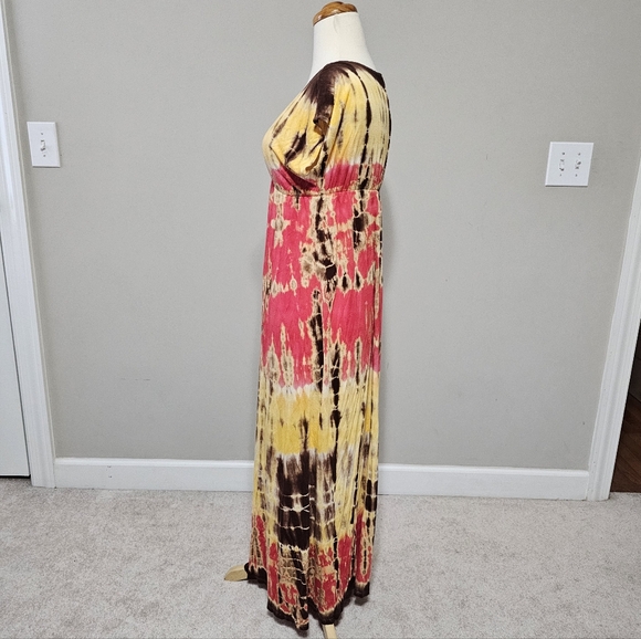 Style Biz Tie Dye V-Neck Maxi Dress Smocked Waist S - Picture 2 of 6
